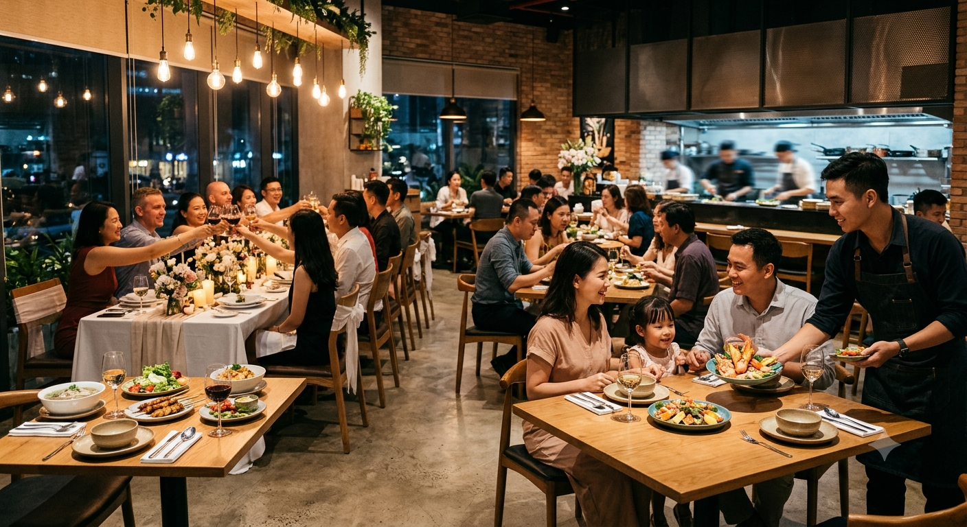 Nền tảng dịch vụ ẩm thực và không gian tại nhà hàng hiện đại