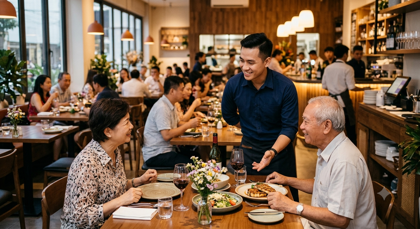 Yếu tố phục vụ chu đáo tạo nên dấu ấn riêng cho nhà hàng